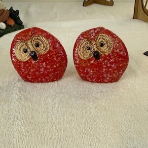 Set / 2 Owl Art Statue Figurine